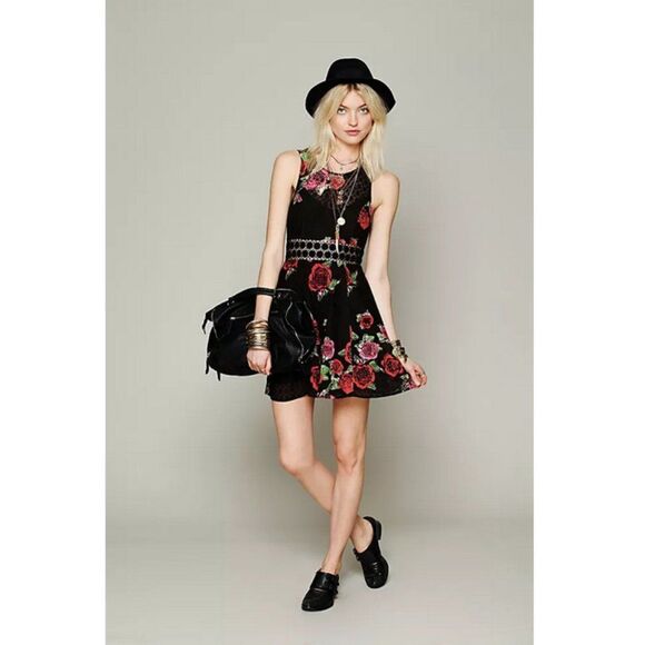 Free People Sz. 0 Printed Daisy Waist Dress Festival Concert Grunge - Picture 2 of 16